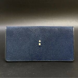 Vintage Y2K PARRI Navy Blue Genuine Stingray Skin Shagreen Bifold Wallet 8”X4”